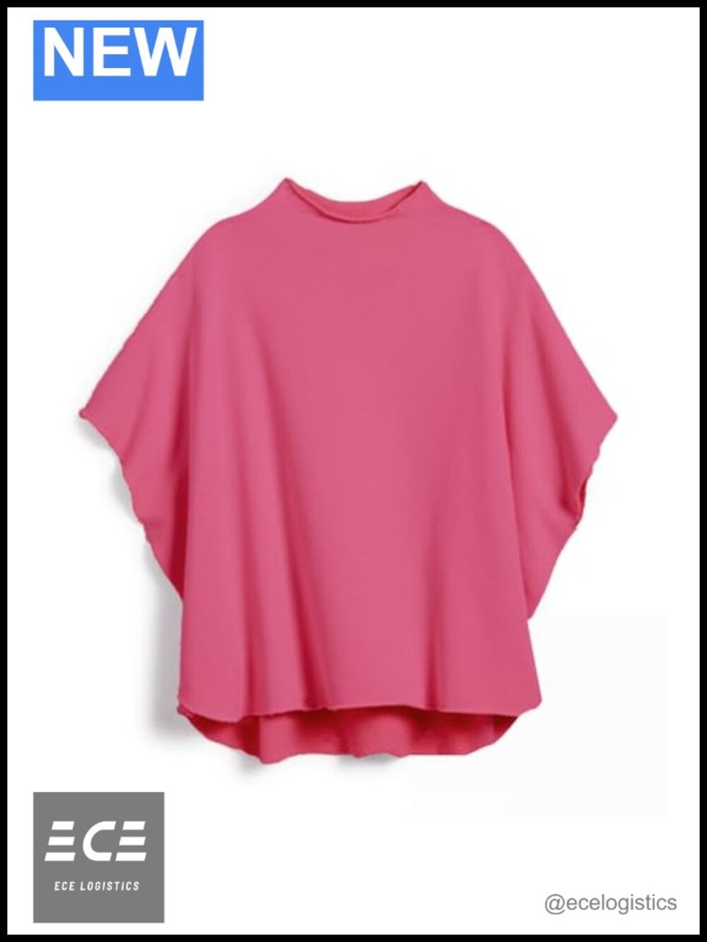 Oversized Funnel Neck Pullover Top 3/4 Batwing Sleeve Capelet Casual
